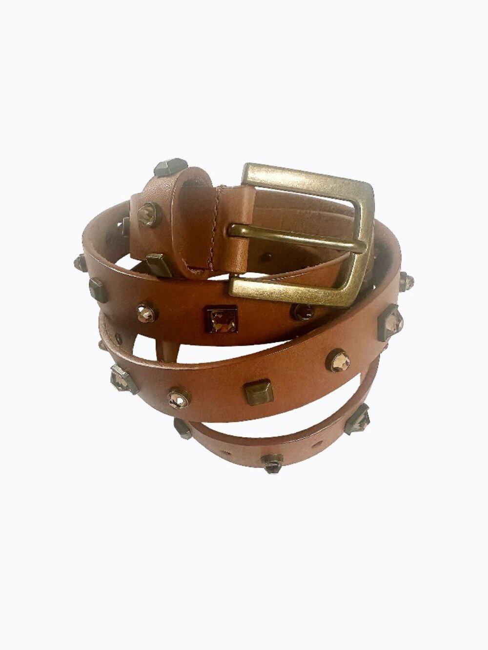 J.Crew Studded Crystal Leather Belt Brown M Western Cowgirl Whimsigoth Boho FA13 - Picture 1 of 9